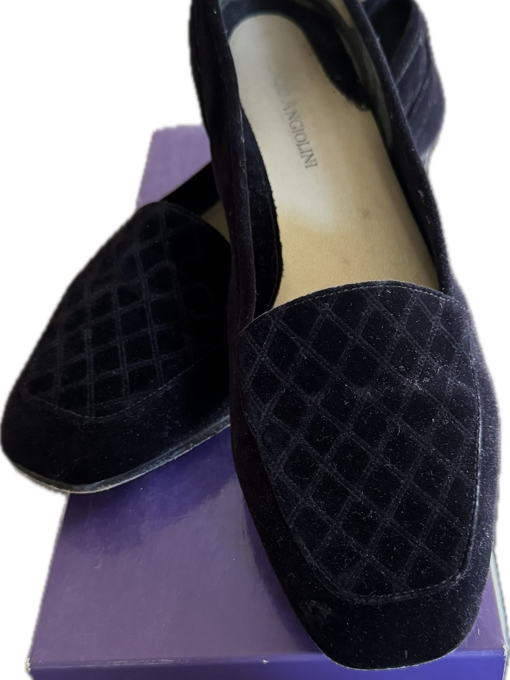 Enzo Angiolini Black Quilted Velvet Loafers Size 7.5